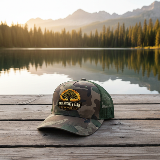 Mighty Oak Trucker Cap - Camo - Lakeside setting